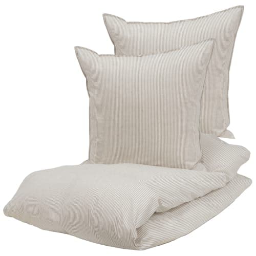 Borås Cotton sengetøj til dobbeltdyne - Cille - Beige/hvidstribet