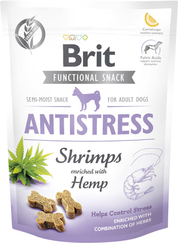 Brit Care Dog Antistress Snack Shrimps, hundegodbidder med rejer og hamp
