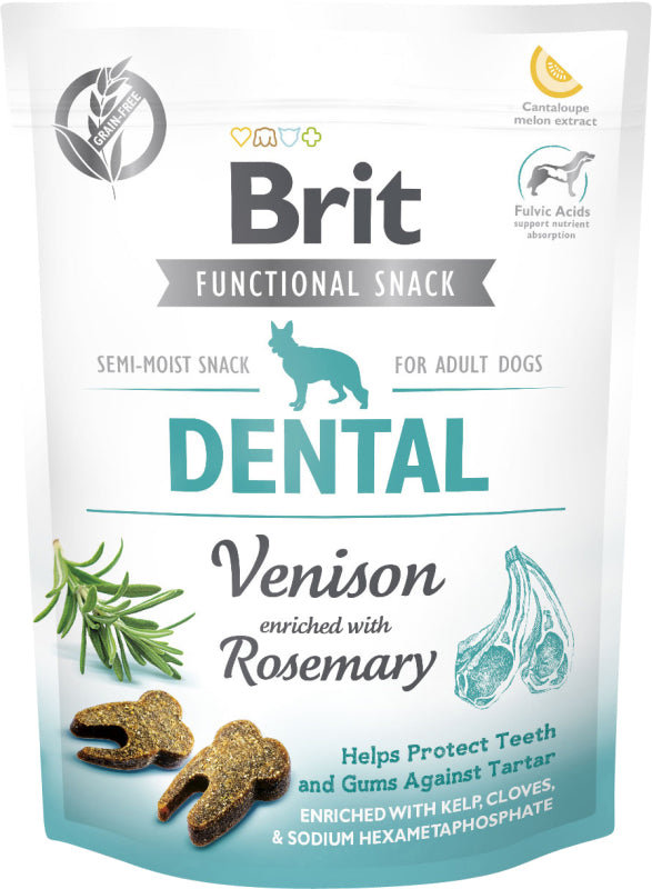 Pakke med Brit Care Dog Dental Venison Snack, hundegodbidder med vildtkød og rosmarin