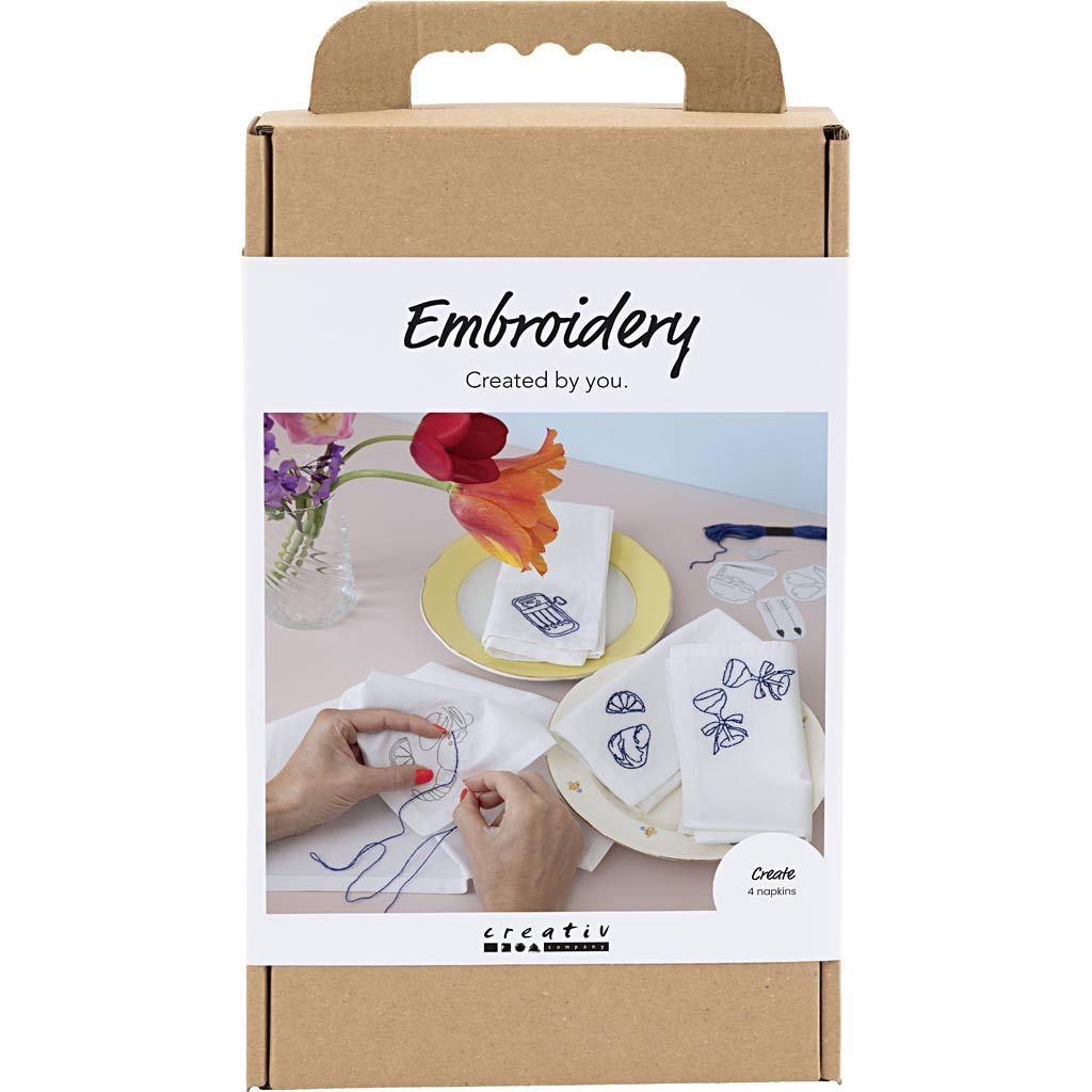 Kreativsæt til broderi af stofservietter fra Creativ Company