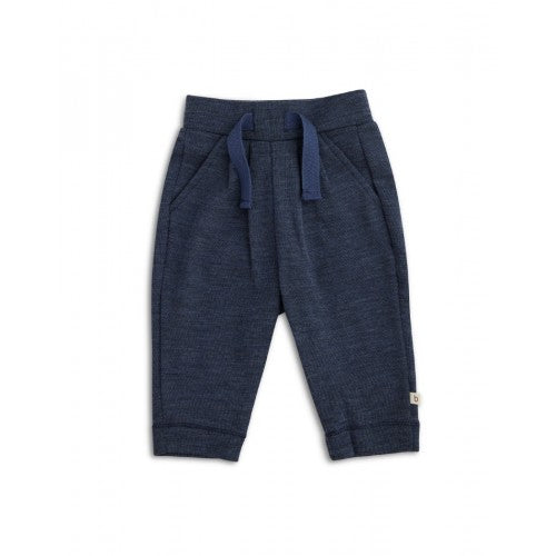 Baby uldbukser i merinould med bindebånd i taljen fra Byhappyme, Navy Melange, størrelse 62