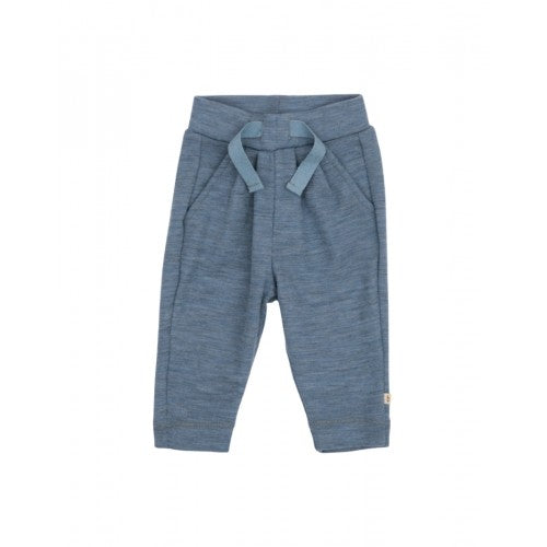 Blue melange babybukser i merinould med snor i taljen fra Byhappyme, str. 68