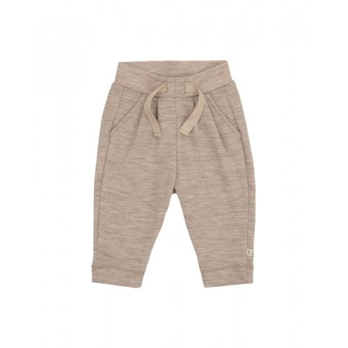 Byhappyme uldbukser i 100% merino med snor i taljen, beige melange, størrelse 86