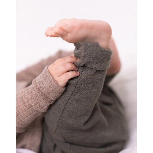 Byhappyme bukser i merino uld med snor i taljen, størrelse 98, light brown melange
