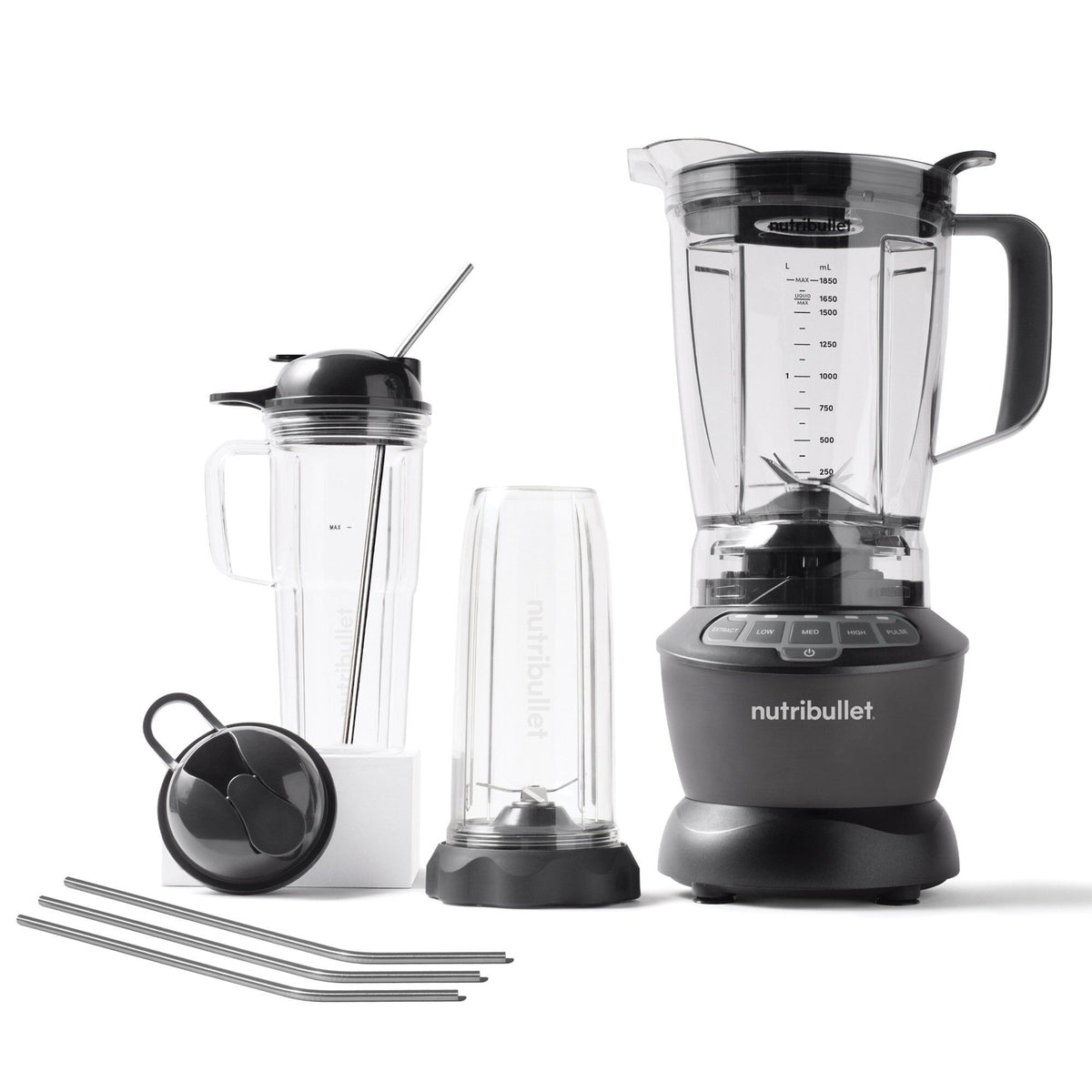 Grå Nutribullet Combo Blender NBF500DG med kopper og blenderkande