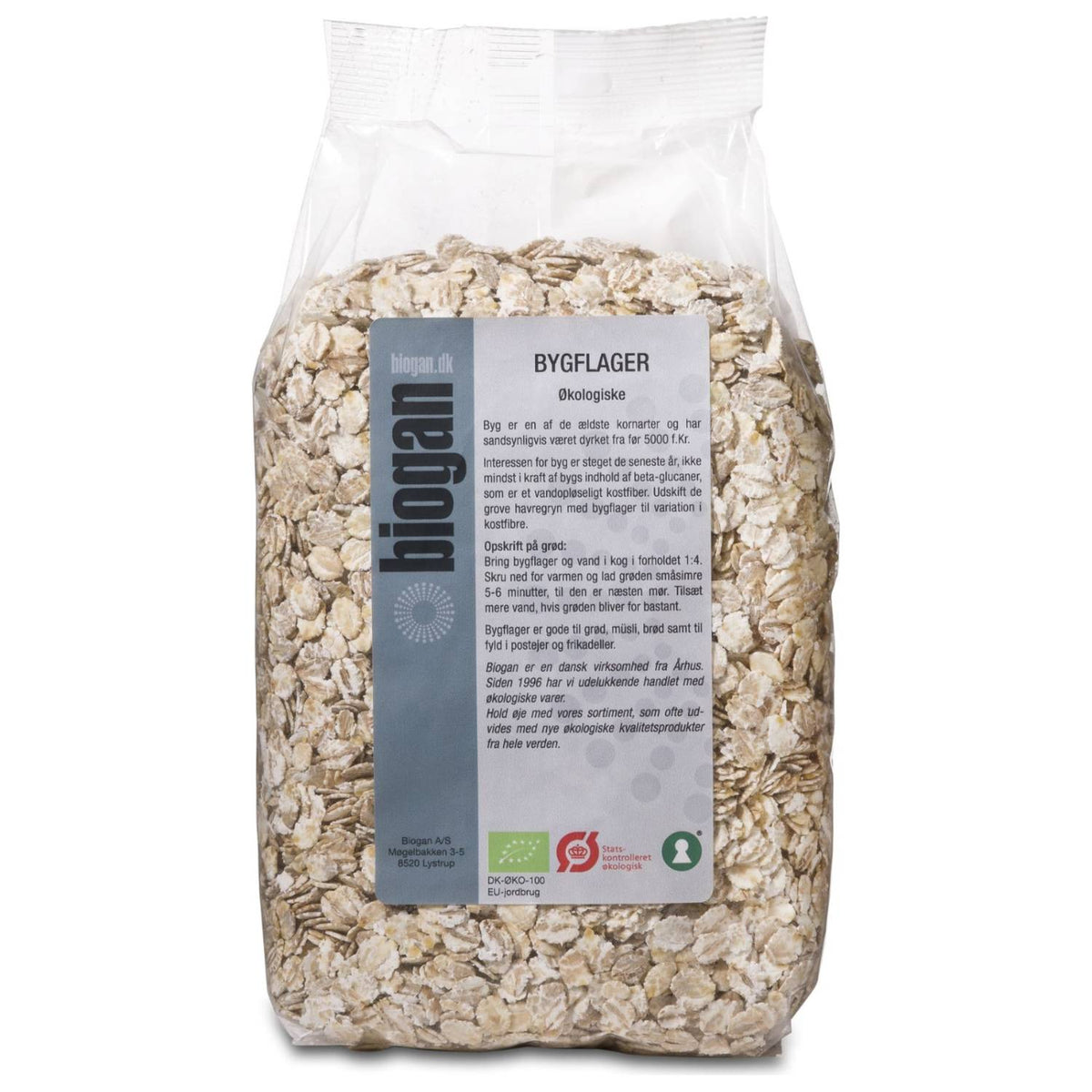 Pose med økologiske bygflager, 500 gram, fra Biogan