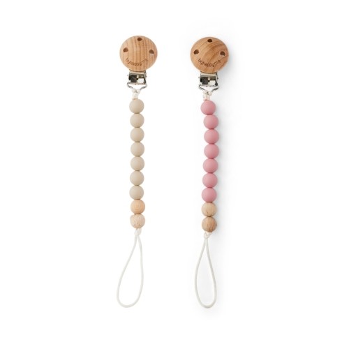 Suttesnor med clips, silikone- og træperler fra Byhappyme i 2-pak