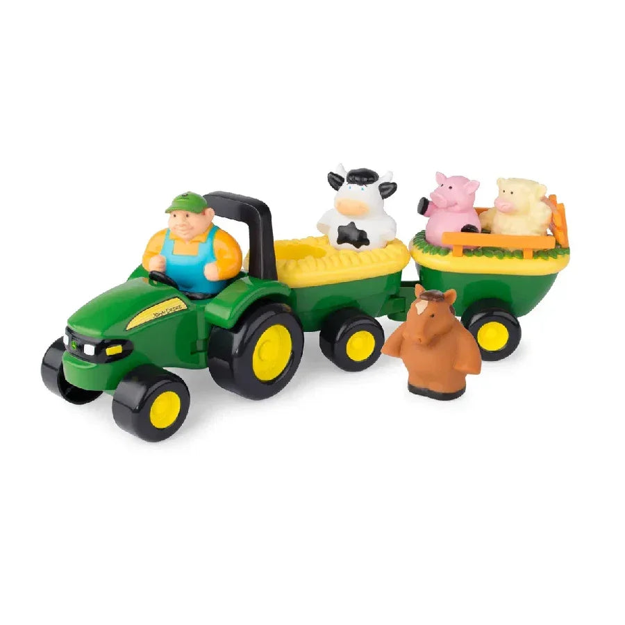 John Deere Animal Sounds Hayride legetøjstraktor med vogn, landmand og dyr