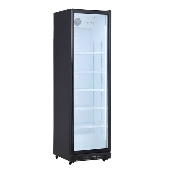Scandomestic DC430BWD sort displaykøleskab med glaslåge