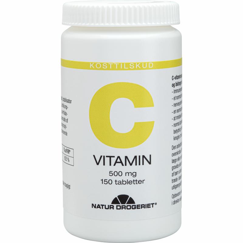 Glas med Natur-Drogeriet C-vitamin 500 mg, 150 tabletter