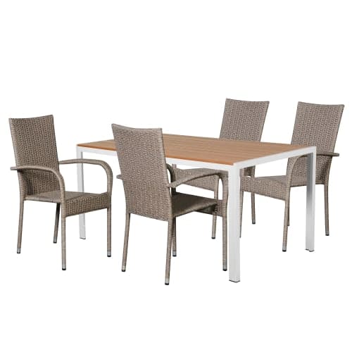 Camilla havemøbelsæt med 4 Emma stole - Natur/sandgrå