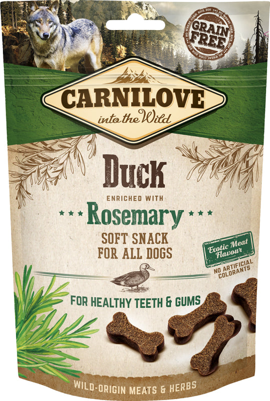Carnilove Semi Moist Snack, bløde hundegodbidder med and og rosmarin
