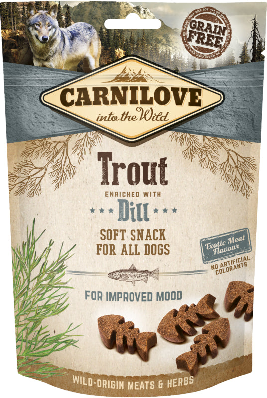 Carnilove Semi Moist Snack, bløde hundegodbidder med ørred og dild