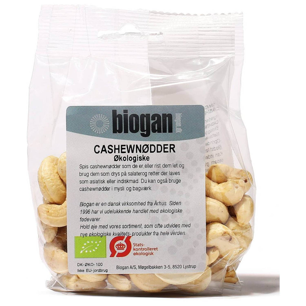 Lille pose med økologiske cashewnødder fra Biogan, 100 gram