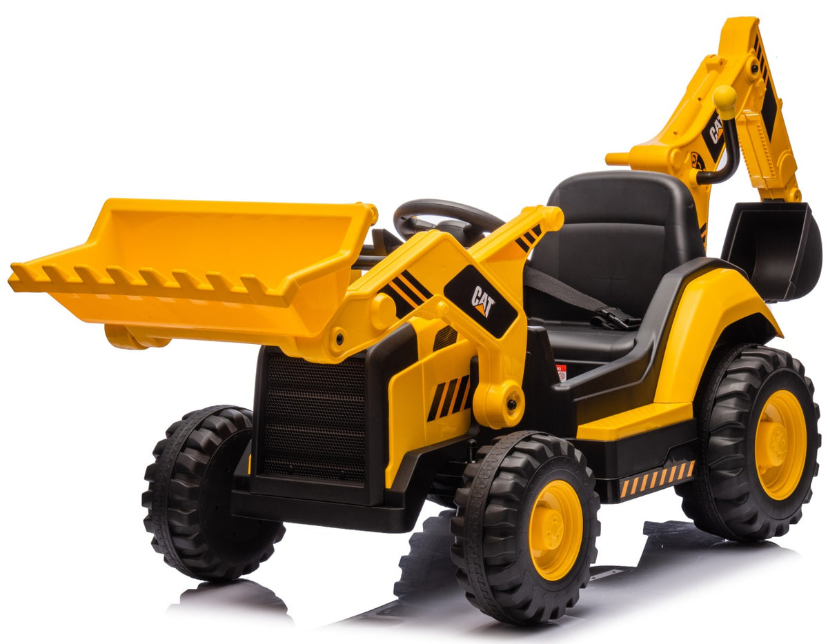 Caterpillar el-traktor til børn med frontskovl og gravekran fra MegaLeg
