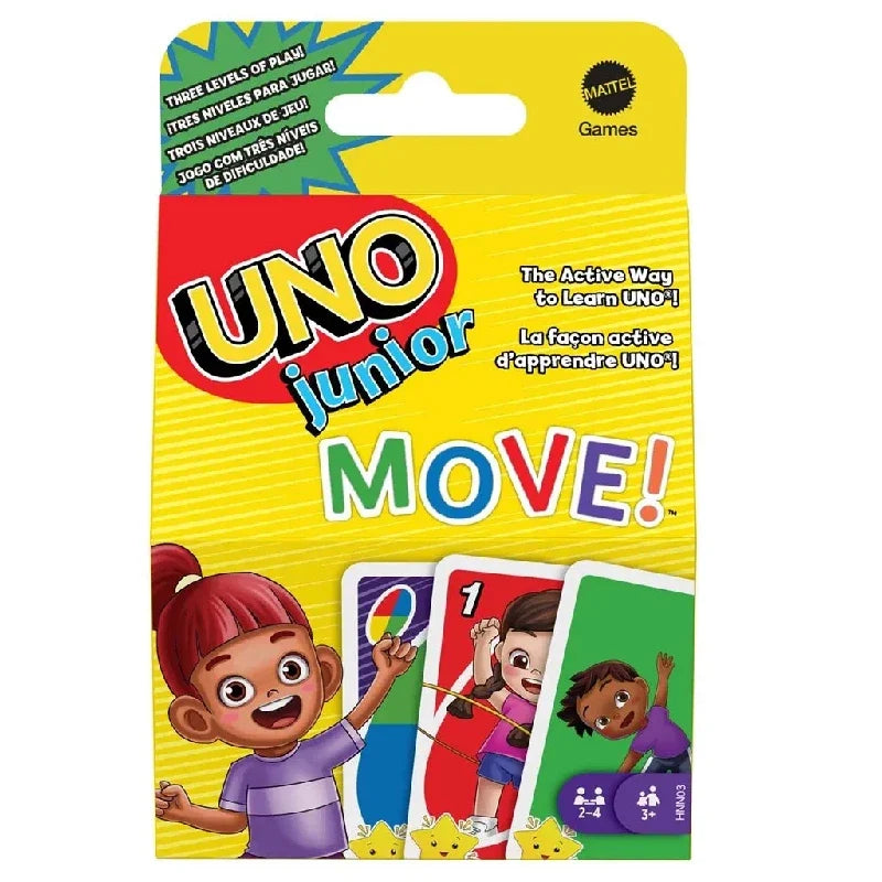 Uno Junior Move kortspil med Move-kort, der får spillerne til at bevæge sig