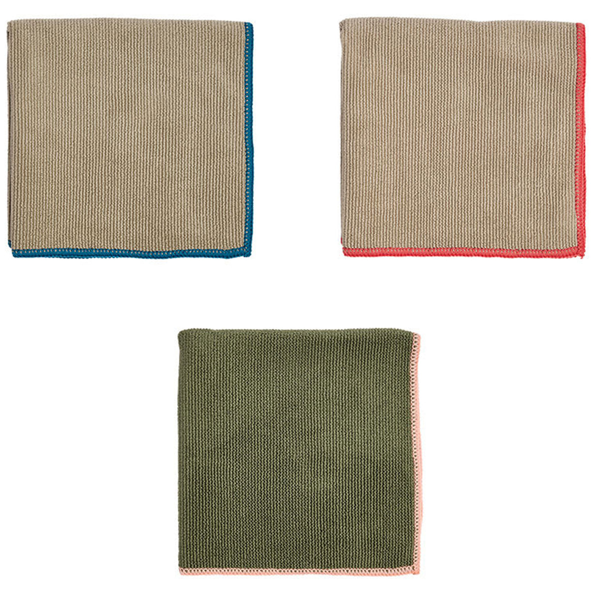 Tre Mundus mikrofiberkarklude fra Oyoy living design i olive og clay
