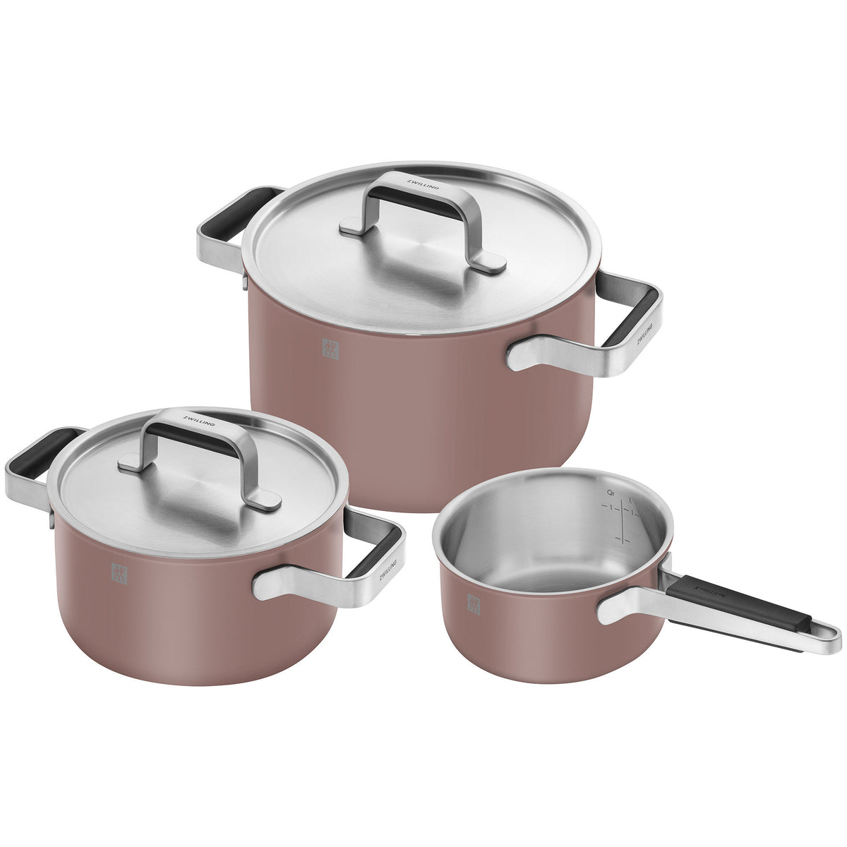 Zwilling Pure grydesæt i rosa rustfrit stål med tre gryder og to låg