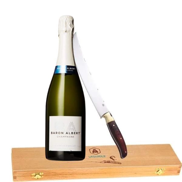 Laguiole gavesæt med champagneflaske og champagnesabel i gaveæske