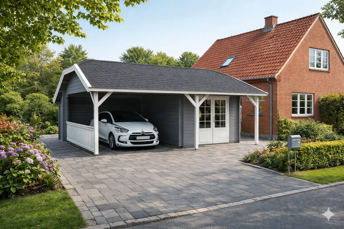 Ante moderne carport med skur på 30 m² med tagbeklædning