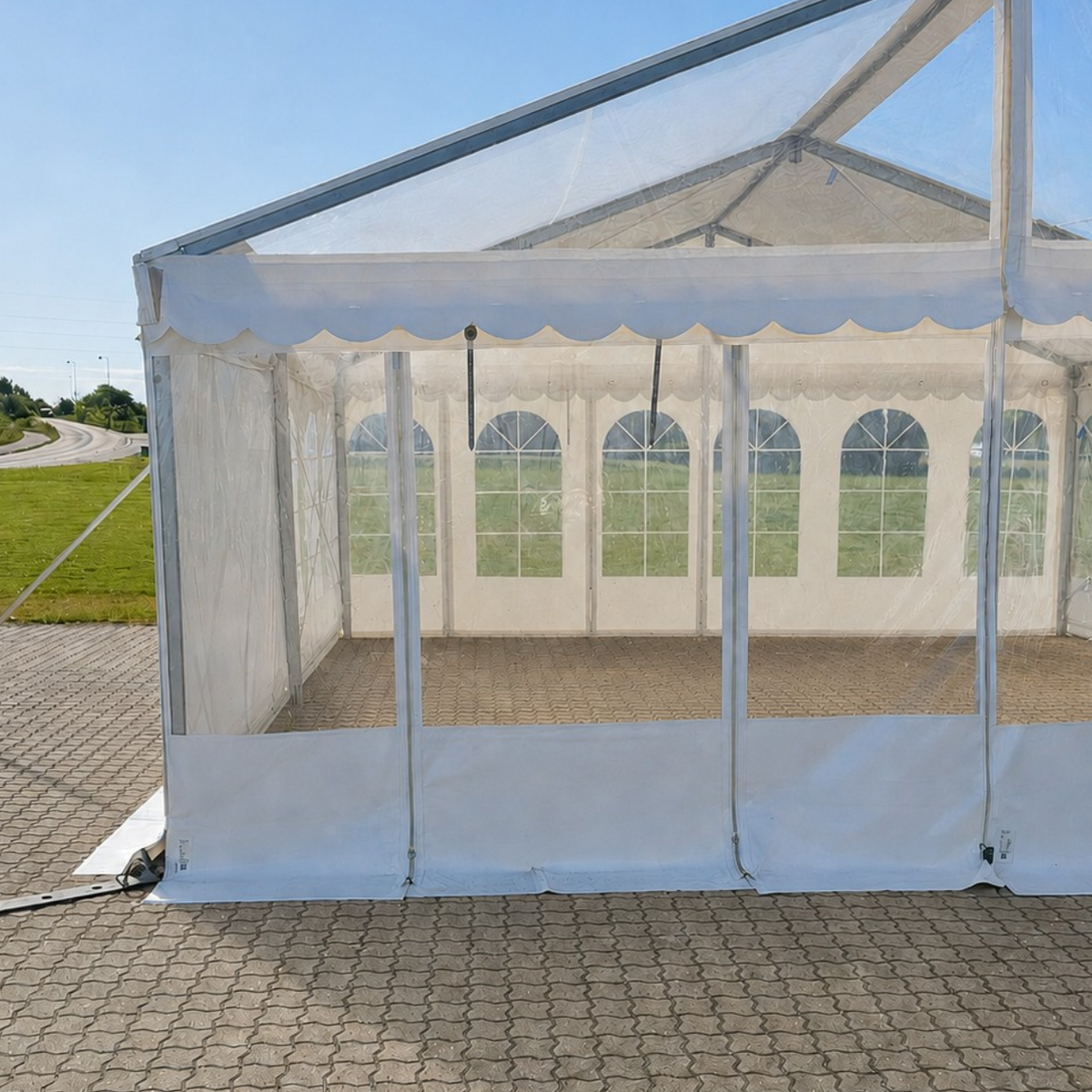 Hvid PVC-side med lynlås, dør og panorama til partytelt, 2,2 m