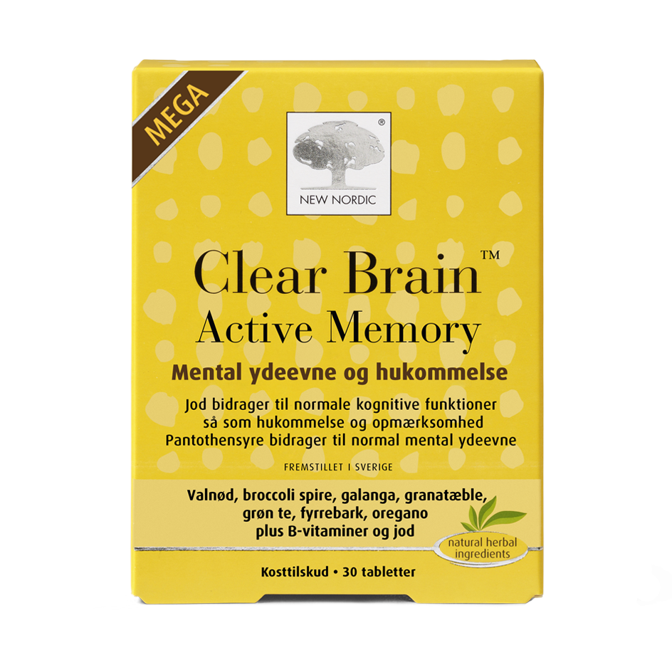 Se New Nordic Clear Brain Active Memory 30 tabletter ✔ Kæmpe udvalg i New Nordic - Køb online på udsalg og tilbud lige nu ✔ Billig fragt og hurtig levering - Varenummer: Helsegrossisten-45213 og 5021807452132 på lager - Udsalg på Kosttilskud > Populære varer > Op til 63% rabat - Find tilbud fra over 2.739 mærker