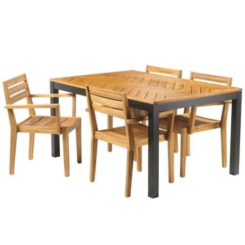 Cila M havemøbelsæt med 4 stole - Natur/sort