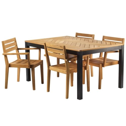 Cila M havemøbelsæt med 4 stole - Teak/sort