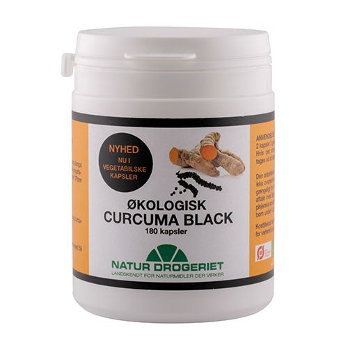 Beholder med Natur Drogeriet økologisk Curcuma Black, 180 kapsler