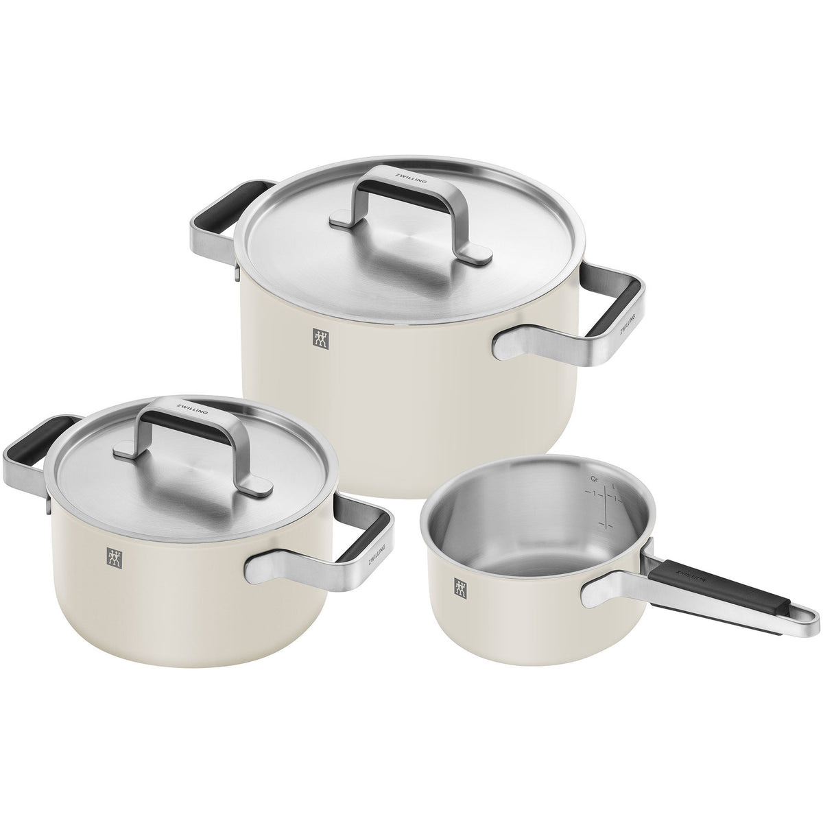 Zwilling Pure grytset i hvid/creme med tre gryder i rustfrit stål og to låg