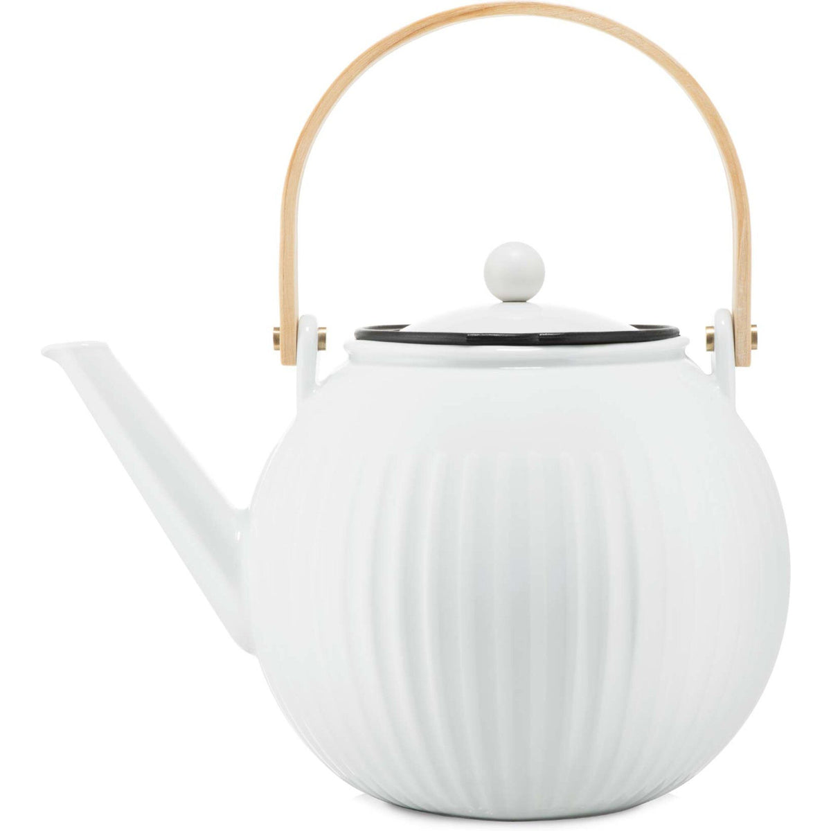 Hvid Bodum Douro tekande i riflet porcelæn med bambushåndtag