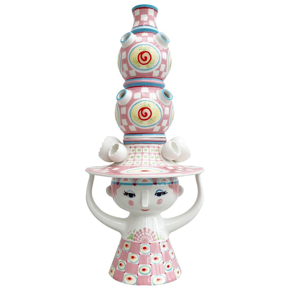 Bjørn Wiinblad Lady with hat vase i rosa, 50 cm høj
