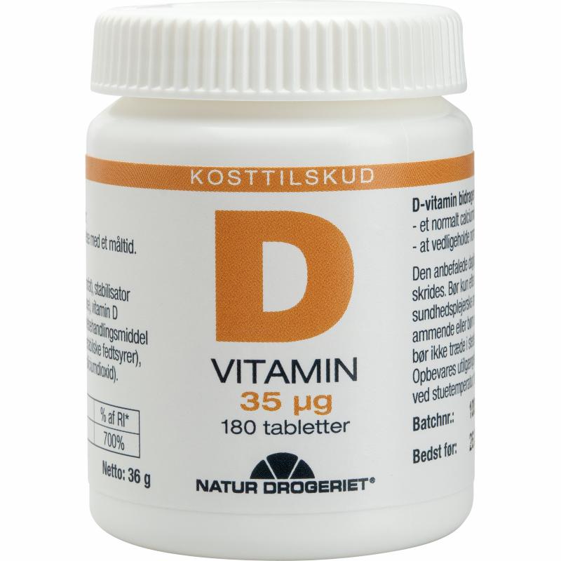 Natur-Drogeriet D-vitamin 35 µg, pakning med 180 tabletter
