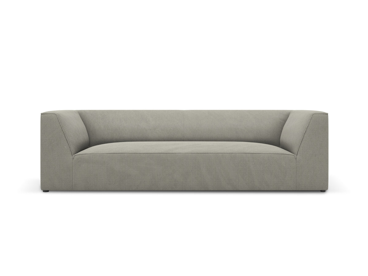 Micadoni Ruby sofa med tre sæder i grå corduroy fløjl og med sorte plastdetaljer
