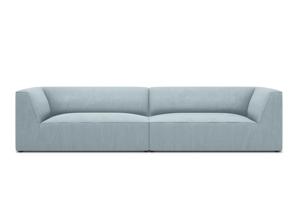 Micadoni Ruby sofa med fire sæder i blå corduroy stof og sorte plastdetaljer