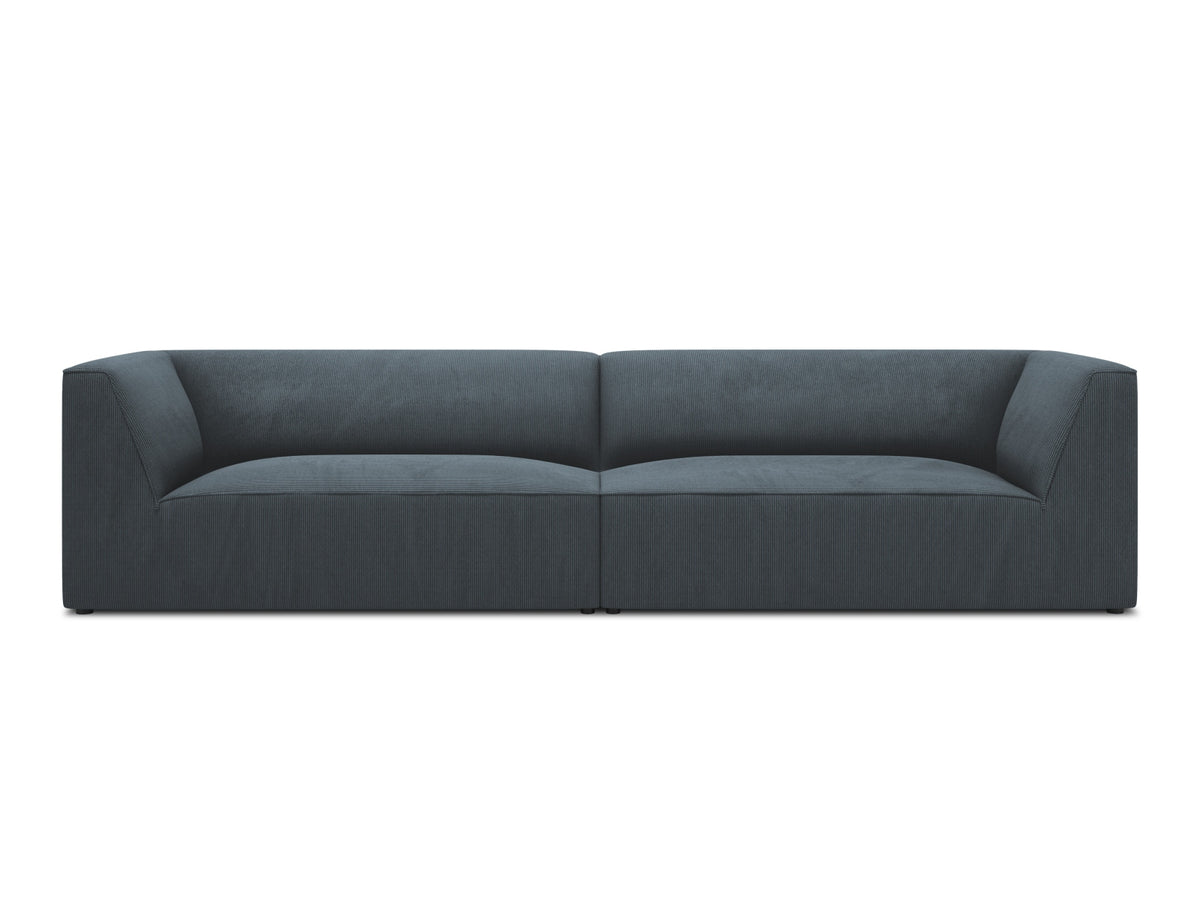 Blå Ruby sofa med fire sæder i corduroy stof og sort plast fra Micadoni