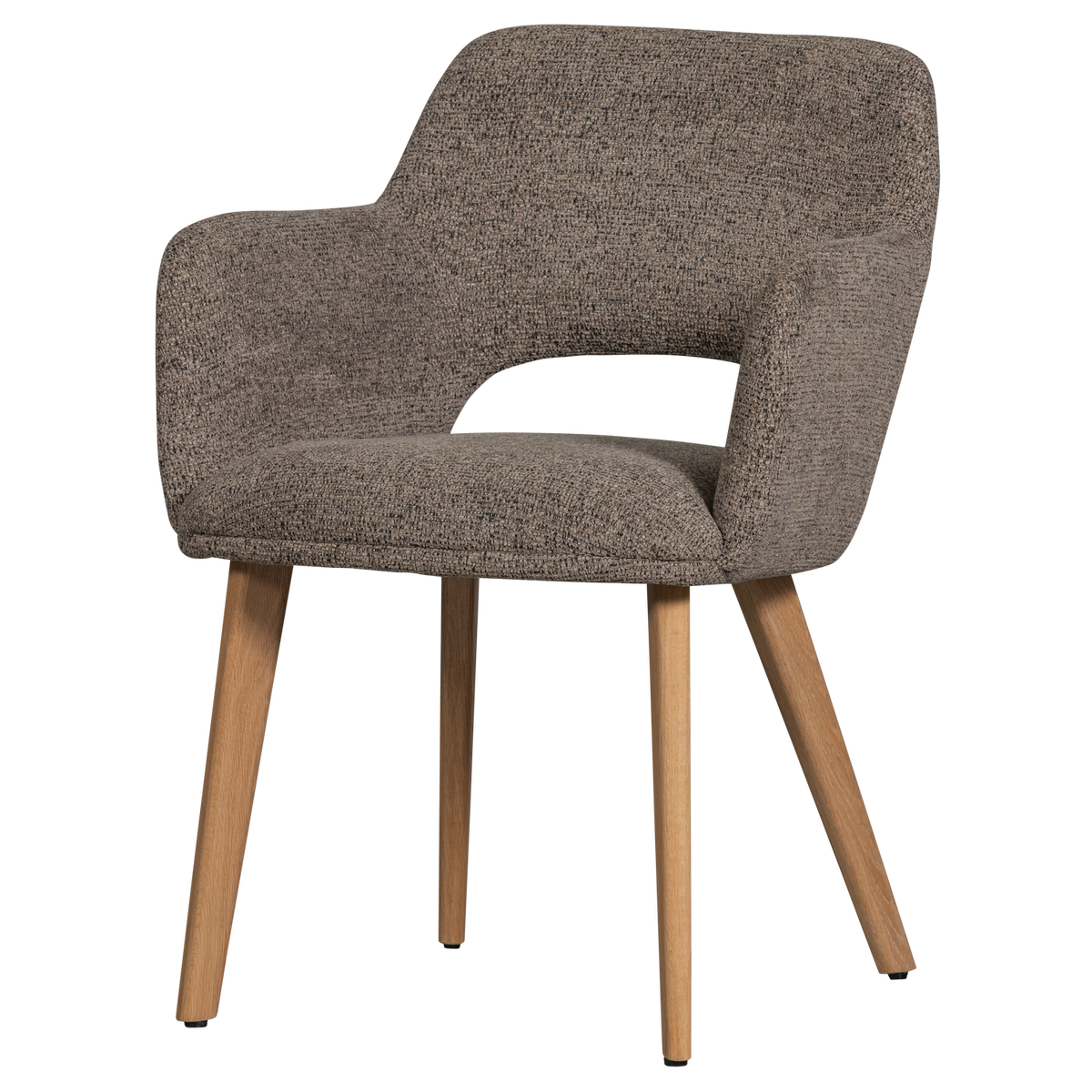 Woood Murat spisebordsstol med armlæn i taupe polyester stof og natur træ