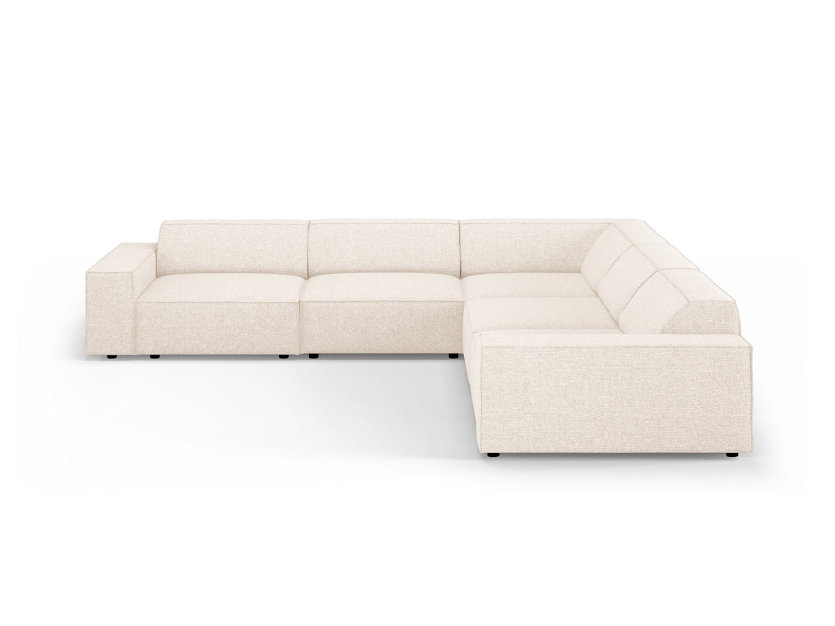 Jodie symmetrisk 6 pers. hjørnesofa fra Micadoni i beige bouclé og sort plast