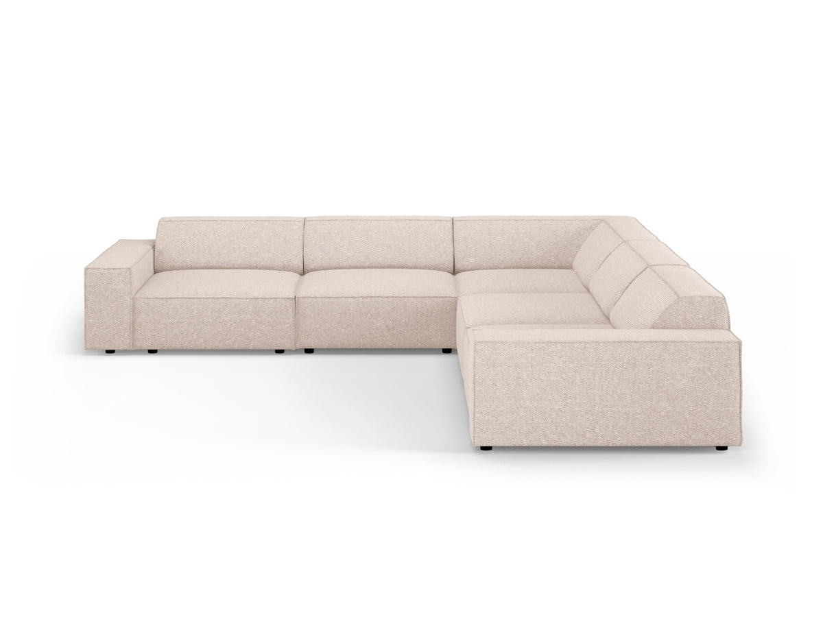 Micadoni Jodie symmetrisk hjørnesofa i beige bouclé stof med sort plast
