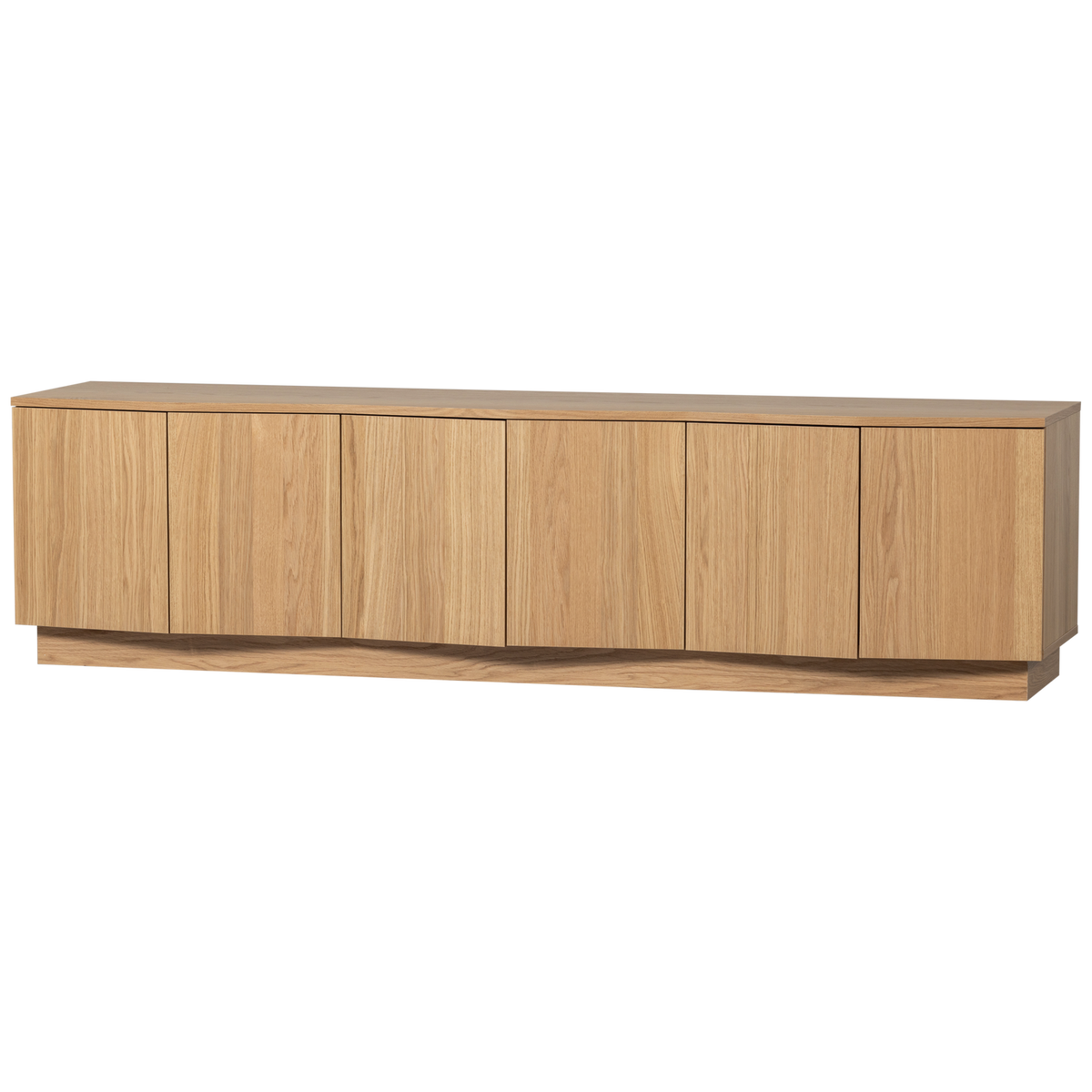 Woood Zuma TV-bord i natur egetræsfinér med 6 låger og 3 hylder, 200x45 cm
