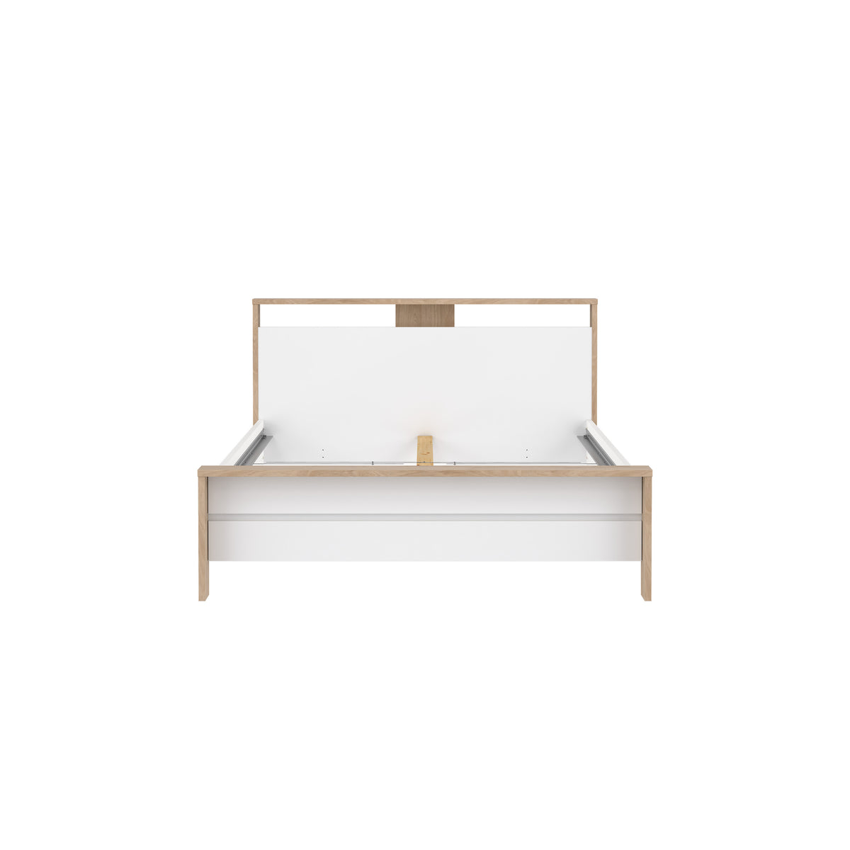 Tvilum Next sengeramme 140x200 med gavl i hvid højglans og Jackson Hickory