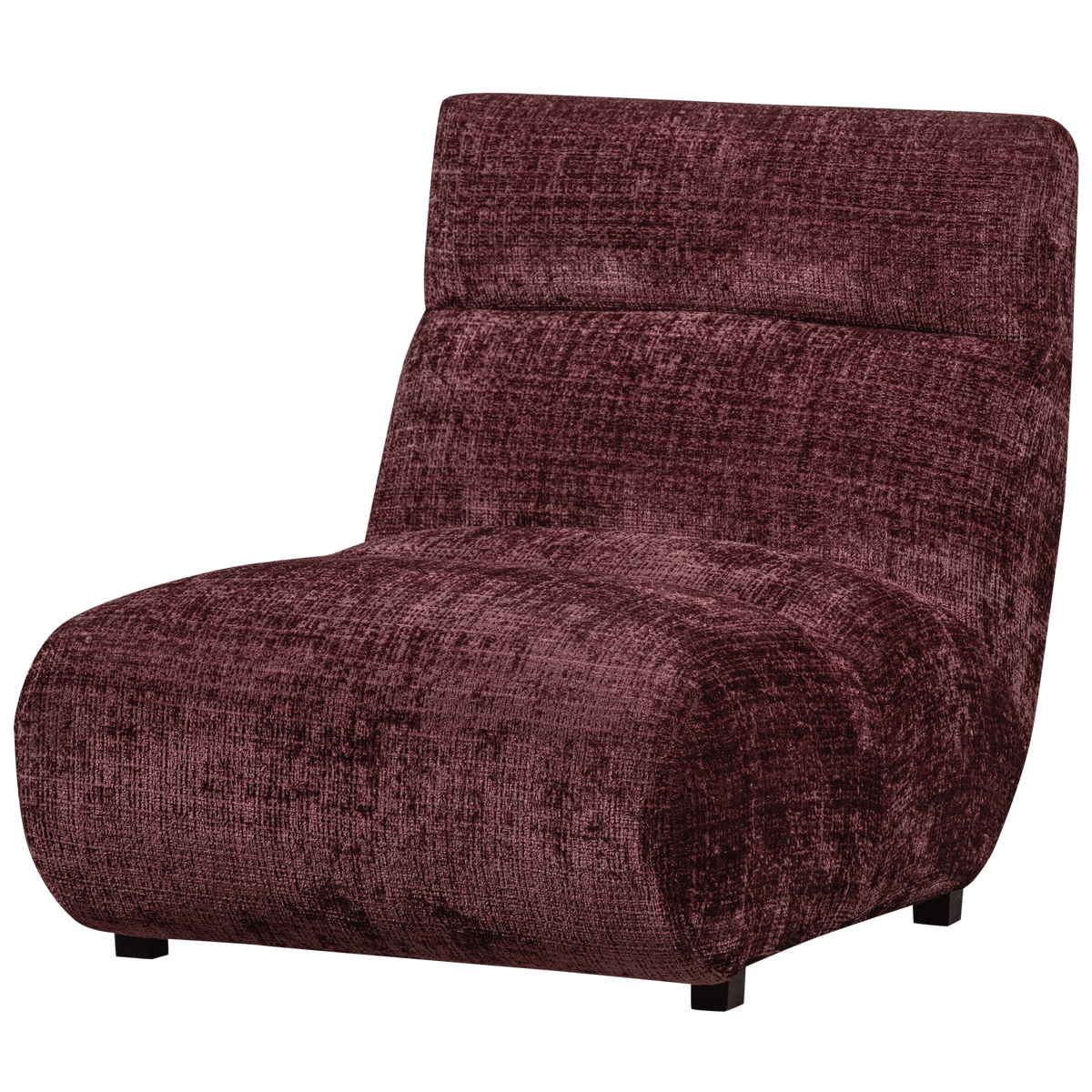 Aubergine lænestol fra Woood, model Observe, betrukket med chenille polyester stof