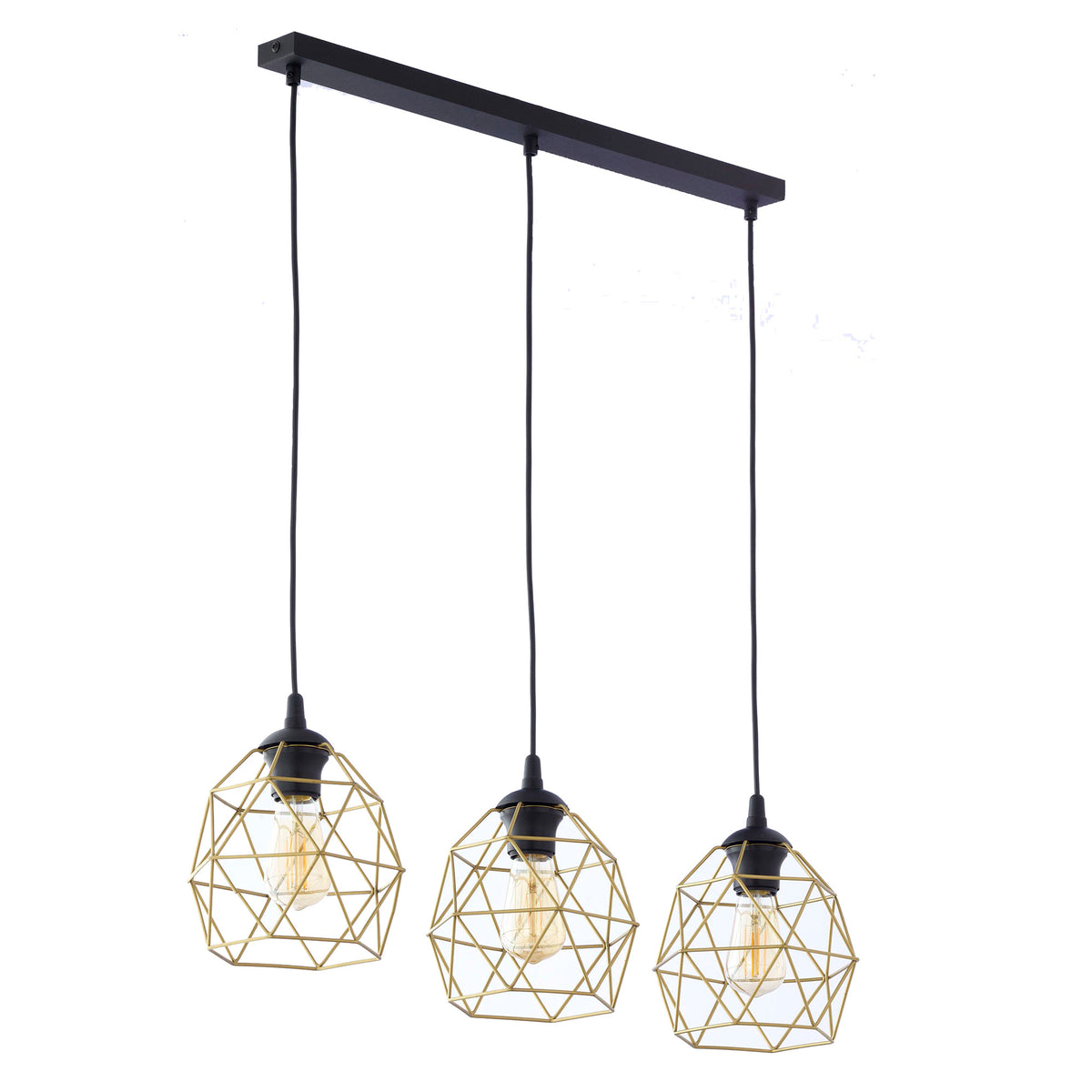 TK Galaxy loftlampe med tre skærme i guld og sort metal