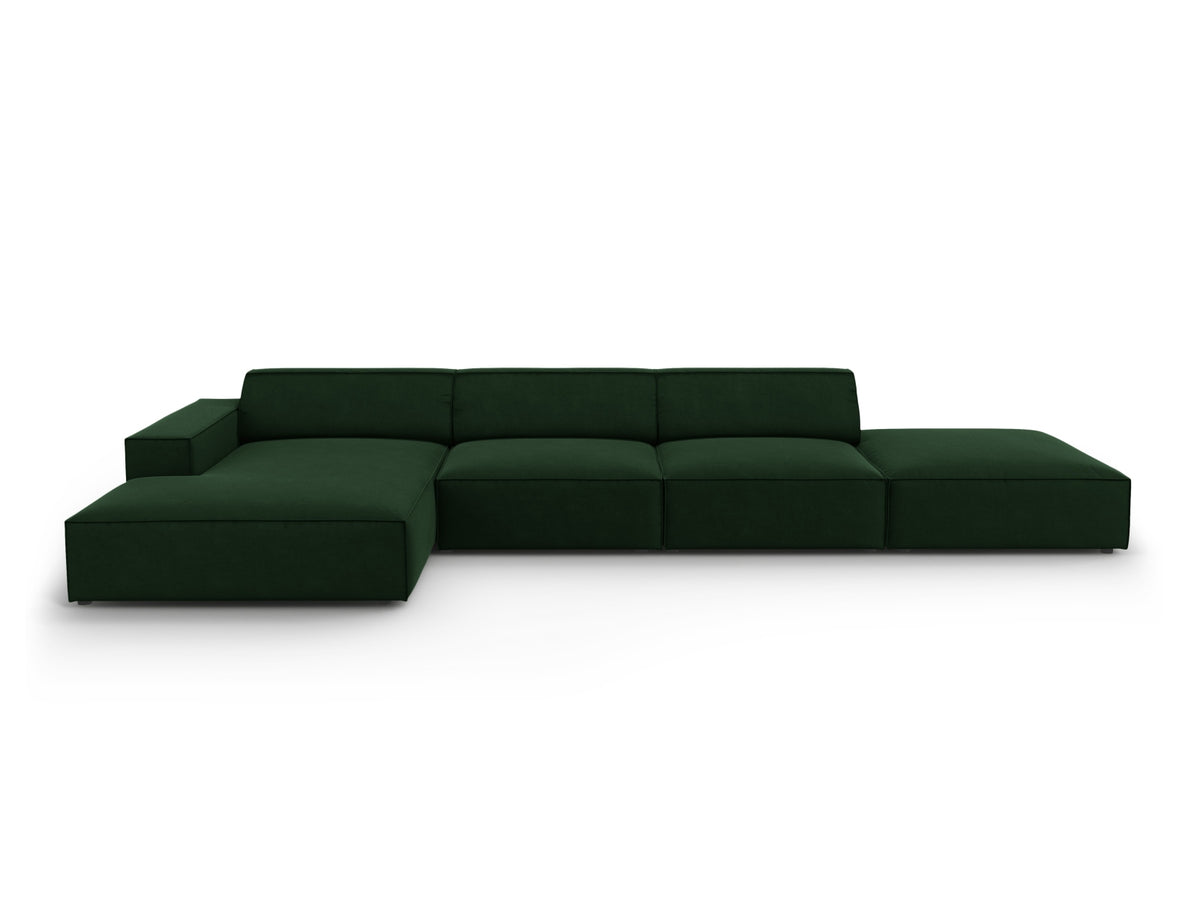 Micadoni Jodie hjørnesofa med 5 sæder i grøn fløjl og sort plastik