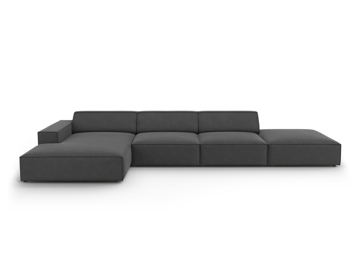 Micadoni Jodie hjørnesofa med 5 sæder i grå fløjl og sort plastik