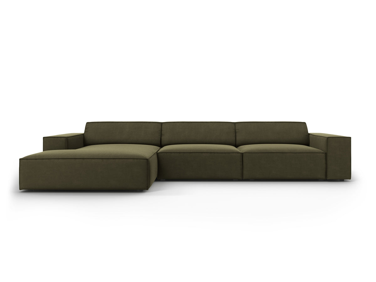 Micadoni Jodie hjørnesofa med 4 sæder i grøn fløjl og sort plastik