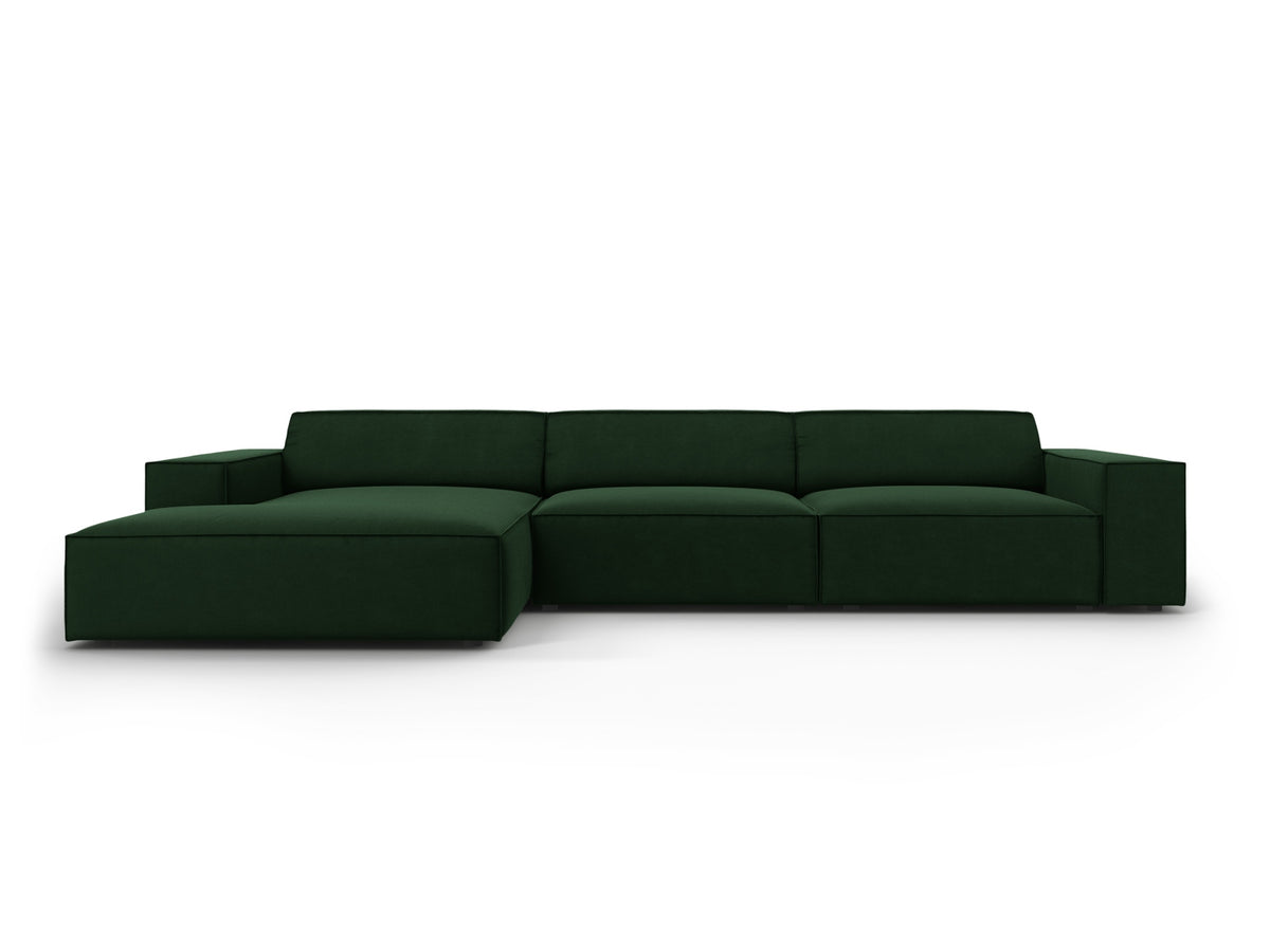 Micadoni Jodie hjørnesofa med 4 sæder i grøn fløjl og sort plastik