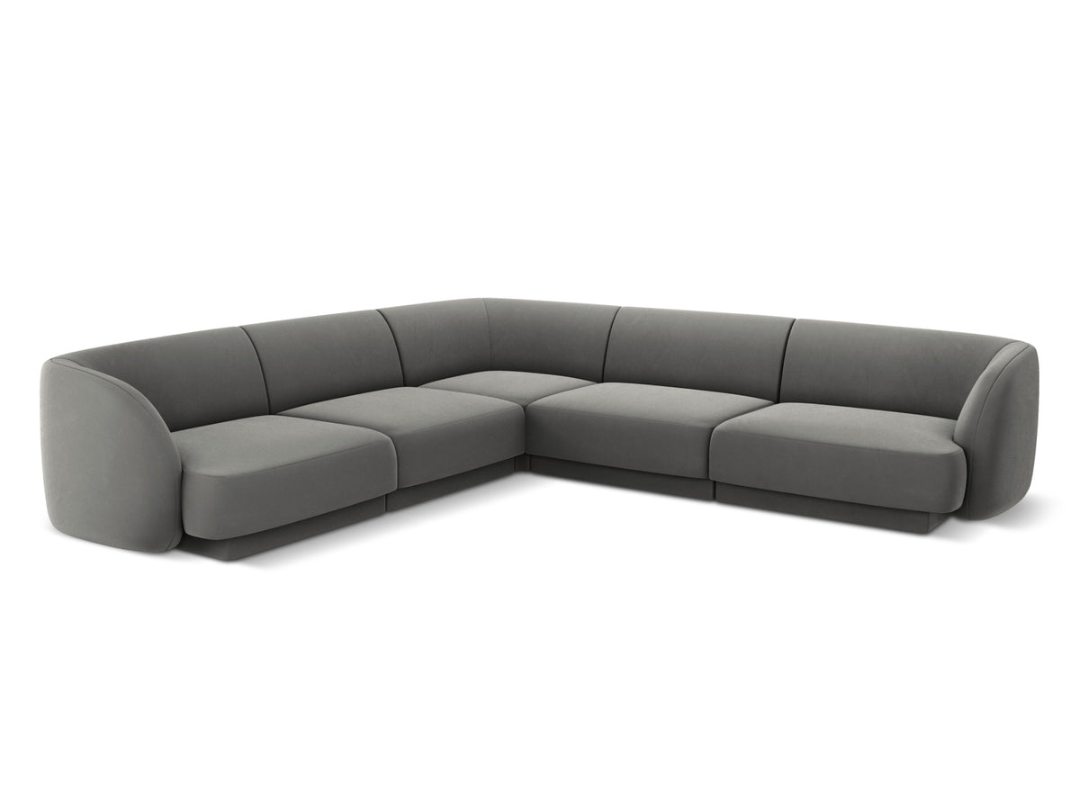 Micadoni Miley Symmetrical hjørnesofa med 5 sæder i grå fløjl og sort plast