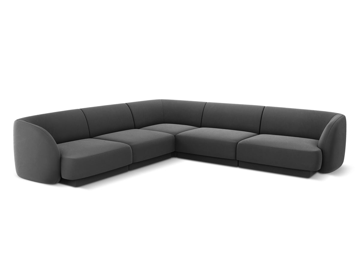 Micadoni Miley Symmetrical hjørnesofa i grå fløjl og sort plast med 5 sæder