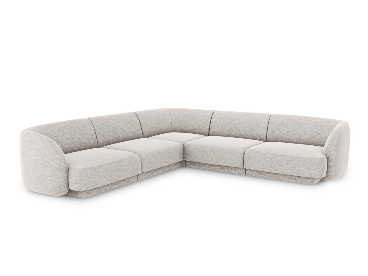 Micadoni Miley Symmetrical hjørnesofa med fem sæder i grå chenille og sort plast